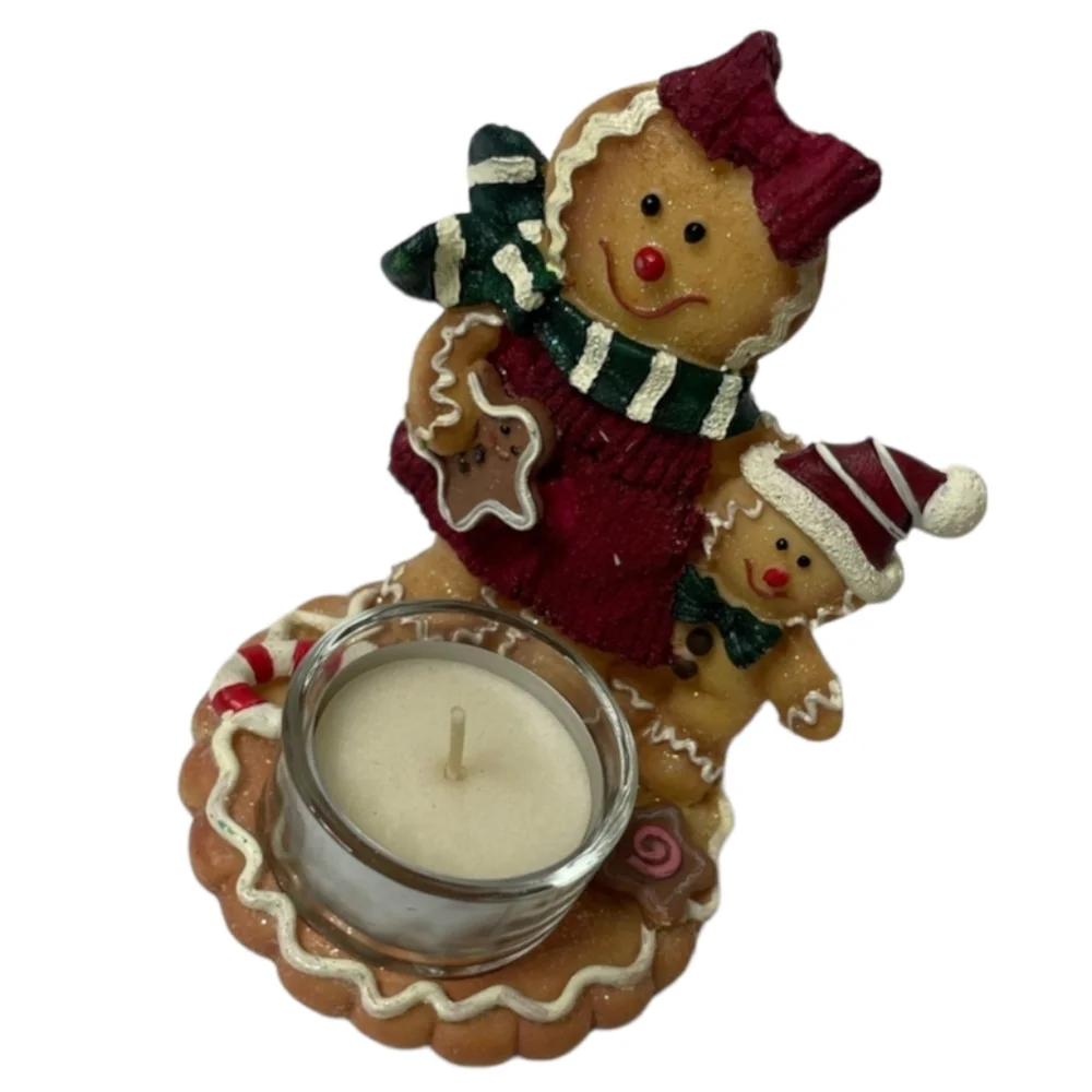 Gingerbread Candle Holder Holiday Christmas Winter Decor Whimsical Cottagecore